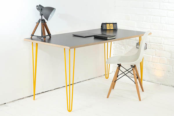 Minimalist birch plywood desk with hairpin legs
